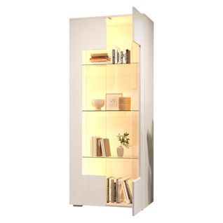Vitrine Blanche LED Haut.173 Cm Blanc Laqué, 2 Portes En Acrylique, Étagères En Verre Trempé