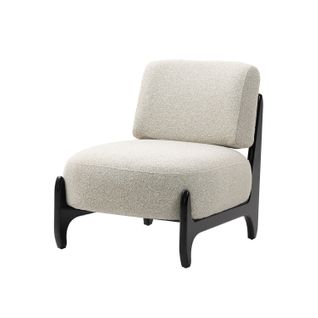 Fauteuil Lounge En Bois Noir Et Tissu Beige, Style Mid-century, Salon Et Chambre