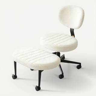 Fauteuil De Bureau Ergonomique Pivotante 360° En Tissu Beige Avec Repose-pieds Rotatif