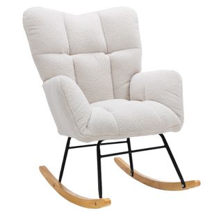 Fauteuil à Bascule En Polaire Teddy, Relax, Accoudoirs Et Siège Rembourré, Médiéval Moderne, Blanc