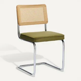 Lot De 2 Chaises De Salle à Manger Cantilever Avec Dossier En Rotin En Velours Vert Olive