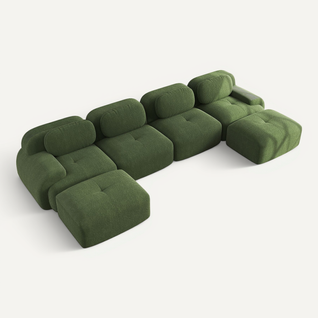 Canapés compressés En U 4 Places Avec 2 Poufs - Sans Montage, Accoudoirs Larges, Velours Côtelé Vert