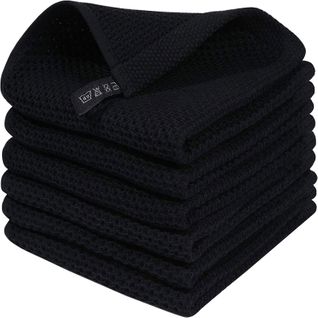 Torchon De Cuisine Absorbant Gaufré, Séchage Rapide, Lavable 60°c, Coton Noir