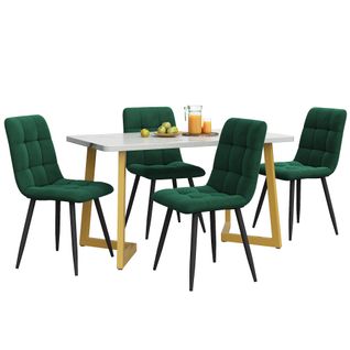 Ensemble Table Et Chaises, Table à Manger Avec Pieds Dorés Et 4 Chaises En Velours Vert