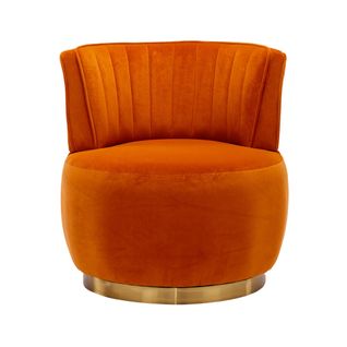 Fauteuil Pivotant En Velours, Dossier Enveloppant, Assise Rembourrée, Orange