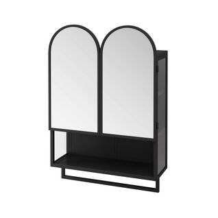 Armoire Murale Miroir Double Arche 60 Cm En Métal Noir Avec Étagère Et Porte-serviettes