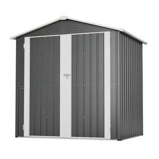 Abri De Jardin En Métal Gris 185 X 142 Cm Avec Base, Ventilation Et Porte Verrouillable
