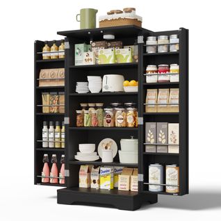 Buffet De Rangement Avec LED Détecteur - Double Porte - Étagères Réglables - Meuble Pratique - Noir