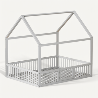 Lit Enfant Cabane Blanc 140x200 Cm Avec Porte Et Barrières De Sécurité