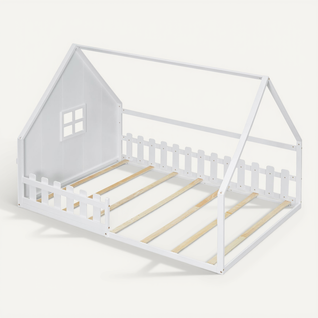 Lit Enfant Cabane Blanc 140x200 Cm Avec Barrière Pour Chambre D’enfant