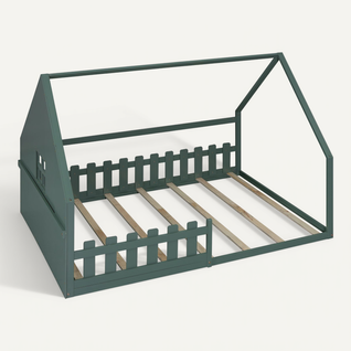 Lit Enfant Cabane Vert 140x200 Cm Avec Barrières Pour Chambre