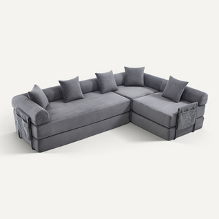 Canapé Compressé 270x180x90 Cm En Velours Côtelé - Gris Foncé