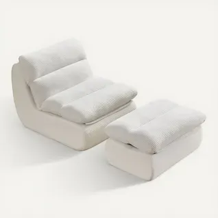 Fauteuil Poire En Velours Côtelé Avec Repose-pieds Canapé Lounge Moderne Blanc