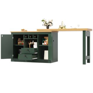 Table Bar Extensible Vert Antique 120-180 Cm Avec Rangement Pour Salle à Manger