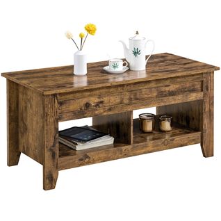 Table De Basse Relevable Avec Plateau Relevable En Bois Mdf 104 X 49 X 49/61 Cm Brun Rustique