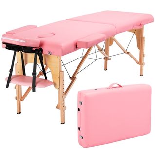 Table De Massage Portable Pliable À 2 Zones Rose