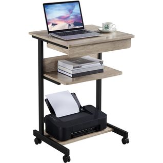 Table Informatique Bureau D'ordinateur Portable Roulant Poste De Travail 56 X 51 X 79 Cm Gris