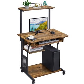 Bureau Informatique Avec 3 Tablettes De Rangement Table Ordinateur 80 X 50 X 132 Cm Marron Rustique