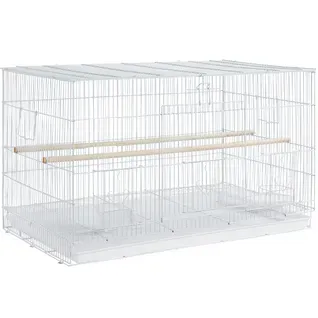 Cage à Oiseaux Avec Espace Spacieuse, Plateau Coulissant Et 2 Perchoirs En Bois, Blanc