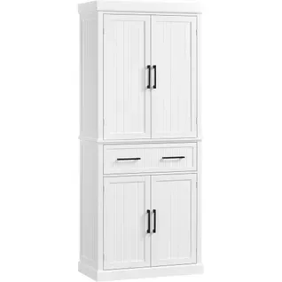 Armoire De Rangement En Bois Avec 6 Étagères Et 2 Tiroirs Meuble Haute De Rangement, Blanc