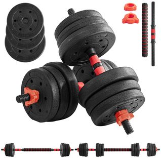 Ensemble Haltères Et Barre Ajustables Poids 20 Kg Avec 12 Plaques Musculation à Domicile Noir