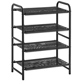 Étagère à Chaussures Extensible à 4 Niveaux En Maille Métallique Organisateur Aéré Noir