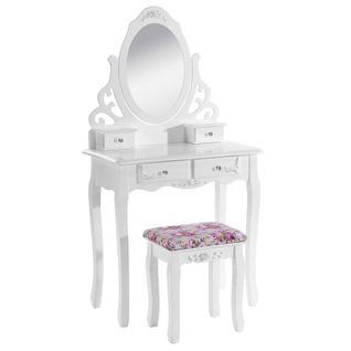 Coiffeuse Table Maquillage Avec Miroir Et 4 Tiroirs.coiffeuse En Mdf+bois De Pin.75x139x40 cm.blanc