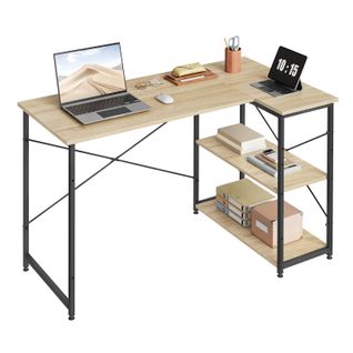 Bureau d'angle, Bureau D'ordinateur. Bureau Informatique Avec Étagère. Noir + Chêne Clair