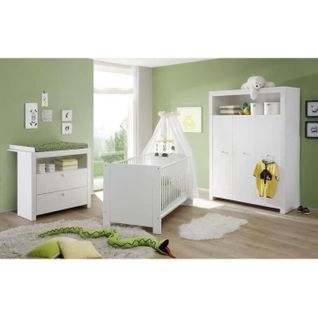 Chambre Bébé Trio : Lit 70 X 140 Cm + Commode à Langer + Armoire Olivia - Blanc - Trend Team