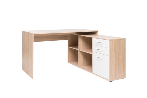 Bureau d'angle réversible HOALA Imitation chêne et blanc