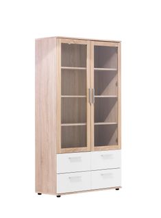 Vitrine 2 portes/ 4 tiroirs TOLEDO décor chêne sonoma/blanc