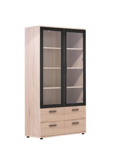 Vitrine 2 portes/ 4 tiroirs TOLEDO décor chêne sonoma/gris