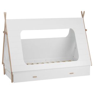 Lit Cabane Tipi 90x200 Cm En Pin Blanc Avec Tiroir De Rangement