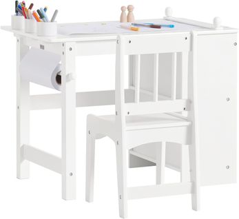 Ensemble Table Et Chaise Enfant Avec 2 Étagères, 1 Porte-rouleau De Papier, Kmb60-w