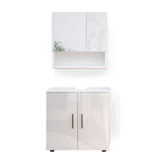 Meubles Bain Irma 34673 Blanc Haute Brillance 2 Pièces, Armoire Basse 60 Cm