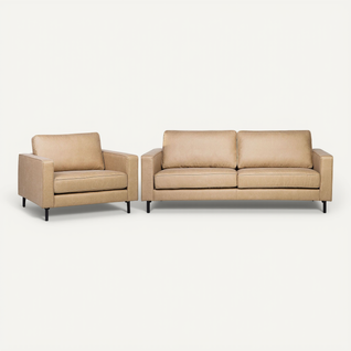 Ensemble Canapé Et Fauteuil En Cuir Pu Beige 4 Places Savalen