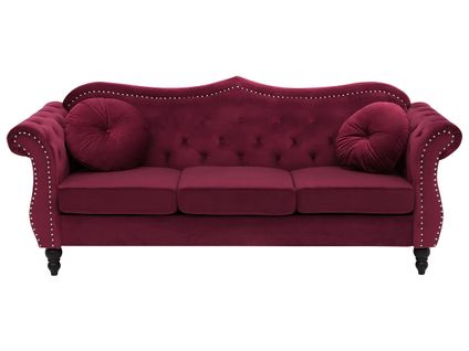 Canapé Chesterfield 3 Places En Velours Rouge Skien
