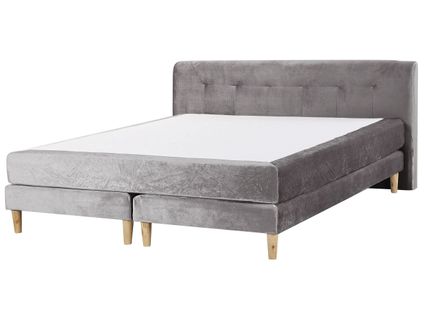 Lit Boxspring En Velours Gris 180 X 200 Cm Marquise