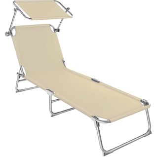 Transat Pliable En Acier Dossier Réglable  4 Positions Anti Uv Beige
