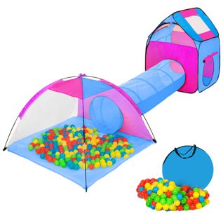 Tente De Jeux Enfants Avec Tunnels Igloo 200 Balles Et Toit Amovible Bleu