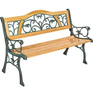 Banc De Jardin 2 Places En Bois Naturel Laqué Et Fonte 124x60x83 Cm