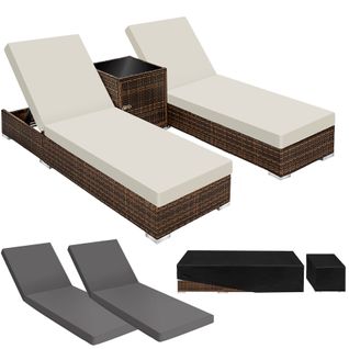 Lot De 2 Bains De Soleil Design Luxueux Table Avec Rangement Marron