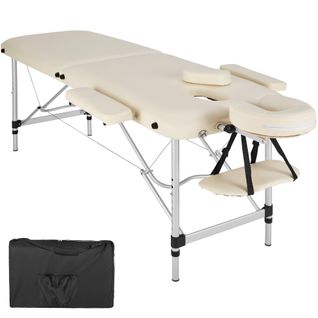 Table De Massage Pliante 2 Zones Aluminium Portable + Housse - Beige