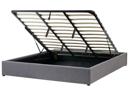 Lit Ottoman Sans Tête De Lit Tissu Dinan 180 X 200 Cm Gris Foncé