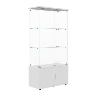 Vitrine Avec Éclairage LED, Meuble De Rangement à 4 Niveaux, Vitrine En Verre, 78,5x35x164 Cm,blanc