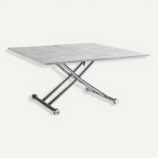 Table relevable 2 en 1 LILIAN Imitation béton et chrome vue 3/4