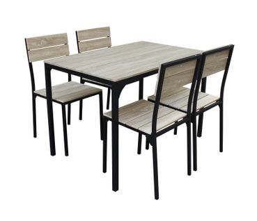 Ensemble table + 4 chaises EDISON Noir et Imitation chêne