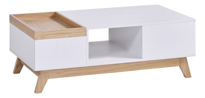 Table basse scandinave CLEO blanc/imitation chêne