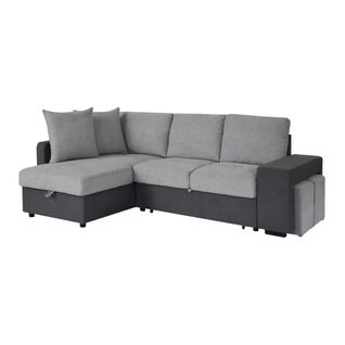 Canapé d'angle convertible gauche EVERY tissu gris foncé et gris clair