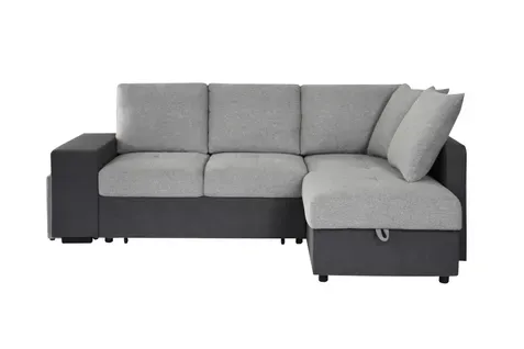 Canapé d'angle convertible droit EVERY tissu gris foncé et gris clair